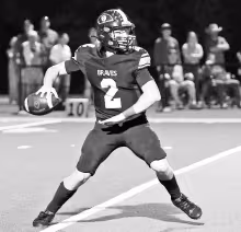 BACK AFTER INJURY -- It was good to see Council Grove Braves quarterback Luke Stewart back in action Friday night, after being sidelined for weeks with a shoulder injury. (Photo by Brandy Villalobos)