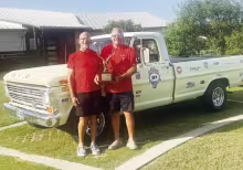 Dennis Downes, (left) formerly of Council Grove, is pictured with his friend Terry Dlugosh. They won the Rookie Division of the 2026 Hemmings Great Race in their 1968 Ford Pickup, which was not equipped with air conditioning. The race was 2300+ miles and took 9 days. (In an earlier article, before we received the photo, we reported the vehicle as being from 1956.)