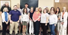 USD 487 Herington’s new teachers posed for a group photo last week. Pictured are back row: Blake Hommann, Joe Harborough, Gunnar Fort, Megan Baseley, Julie Noeth, Melissa Batchman Front Row: Jennifer Duenas, Lucas Anschutz, Christi Bisoni-Lais, Superintendent Dr. Rachael Webb, Tessa Yungeberg, Zita Gillespie, Ashstain Canfield, Melissa Brunner.