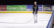 PREPPING THE ICE -- Jaxon Heath, formerly of Council Grove, was applying white paint to the ice at Intrust Bank Arena last week in preparation for the U. S. Figure Skating Championships that are coming to Wichita this week. Photo: Wichita Eagle