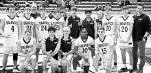 ADVANCING . . .The Council Grove High School Braves are advancing to the sub-state #2 championships and will play Hesston, after defeating Nemaha Central 64-58 on their home court. Pictured are - Back Row (L to R): Drew Buchman, Reid Buttrey, Coach Bruce 