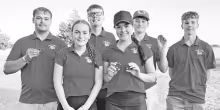 CHASE COUNTY GOLF TEAM: The Bulldogs Golf Team won the Chase Golf Tournament Thursday. Team members are- Front Row (L to R): Carys Price and Piper Vogel. Back Row: Reece Budke, Wyatt Edmunds, Connor Herrick and Caleb Dexter.