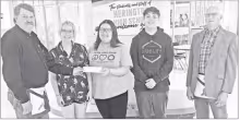 DONATING TO HERINGTON’S AFTER PROM . . . The Alta Vista Masonic Lodge 357 has donated $200 to the After Prom Committee in Herington. Pictured from left to right are Mason Alex Bolinder, seniors Adrianna Purkeypyle, Sierra Woods, Alan Thibodeau and Mason