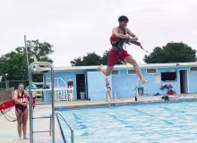 Brenda Wessel, manager of the Cottonwood Falls Swimming Pool, captured Dom Barrett in mid-air as he and the other lifeguards were training this season. In the photo, Barrett was jumping from his lifeguard stand toward the pool’s deep end to make a “save.” To submit your favorite photo for consideration for Through Your Eyes, send a high-resolution JPEG photo of a favorite person, place or thing, include your name, to cgnews@cgtelco.net.