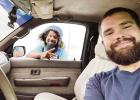 National Faith Walker David Cruz peers through the car window after Council Grove resident Jeremiah Canady stops to offer Cruz a ride (Cruz declined). Cruz has faith that God will sustain him on a mission he believes is directed by the Almighty. Photo: Je Article Image Alt Text
