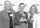 HONORED FOR BLOOD DRIVES -- Stacy Zeigler (left), Candace Boardman and Dana Reddick’s work at successful Community Blood Drives was honored Wednesday, at a reception in Topeka. HONORED FOR BLOOD DRIVES