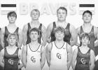 BRAVES QUALIFY 8 FOR STATE TOURNEY -- The Braves have 8 that qualified for the State Wrestling Tournament in Hays Feb. 28-March 1. Pictured are - Back Row (L-R): Nate Seimears, Bradley Doornbos, Tyler Hutchinson, Mason Wilkens. Front Row: Leo DeDonder (No