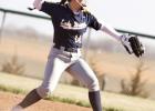 THROWS FOR THE OUT -- Lady Braves senior Bree Hilton snags the ball and throws for the out during the softball games at Cheney Tuesday night. Council Grove would end up losing both games 15-5 and 15-0. The Lady Braves are at home tonight against the Missi THROWS FOR THE OUT