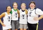 LADY BRAVES BASKETBALL -- The Council Grove High School Lady Braves basketball team will see first action Friday evening at West Franklin. Pictured left are returning letterwinners Kierni Mullen (left), Jessica Filkin, Lillian Thompkins and Jayden Coover. LADY BRAVES BASKETBALL