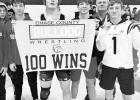 EARNS 100TH WIN -- Chase County High School Wrestler Micah Cauthers notched his 100th win Saturday with a 7-2 decision over Akeem of Great Bend in the semifinals of the Panther Classic in Phillipsburg. EARNS 100TH WIN