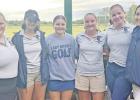 PLACING 3RD -- The Lady Braves Junior Varsity Golf Team placed 3rd at the Silver Lake Invitational on Tuesday. Pictured from left to right are: Emily Teter, Annabelle Balboa, Riley Fetters, Desiree Bachura, Taylor Tiffany and Giada Plummer. PLACING 3RD