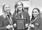 PLACING SECOND IN THE NATION with their project at the national FCCLA awards were USD 417 students (l to r) Madison Forge, Declan SanRomani and Ellie Palmquist.