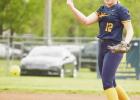 STRIKES OUT SEVEN -- Lady Braves junior Kaedyn Litke struck out seven and only allowed four hits in game one against Central Heights last night in home softball action. Council Grove would end up losing 2-0. (Photo by Amber Weeks)